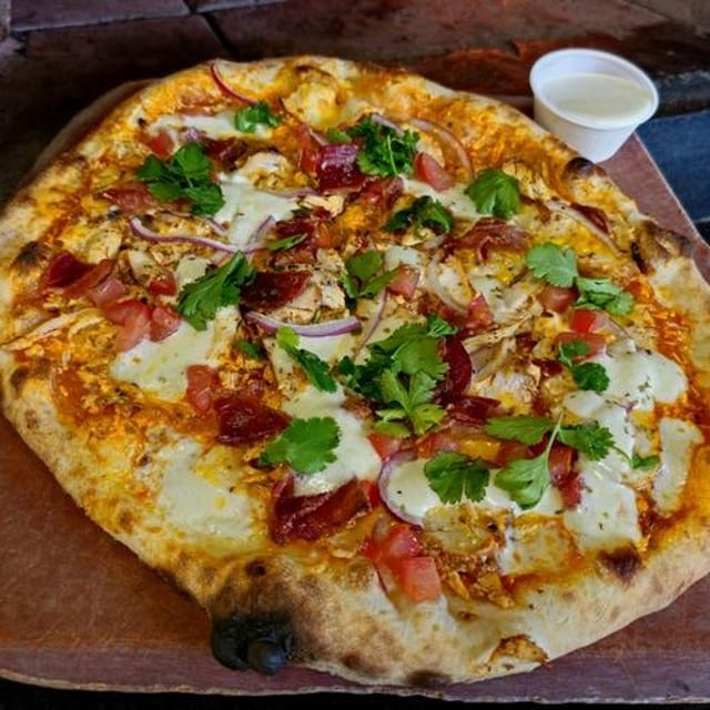 Rider's Bacon Buffalo Pizza.