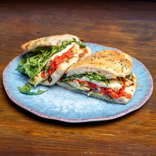 Grilled Veggie Caprese Sandwich.